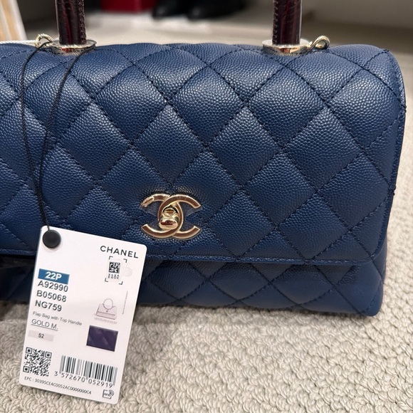 Chanel Dark Blue top handle flap bag satchel NWT - Picture 2 of 11